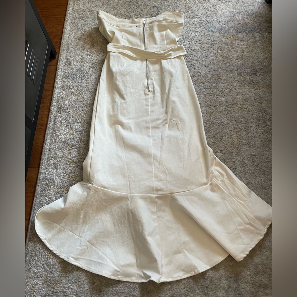 Strapless Cream Ruffle-Hem Women’s Dress - Picture 3 of 4